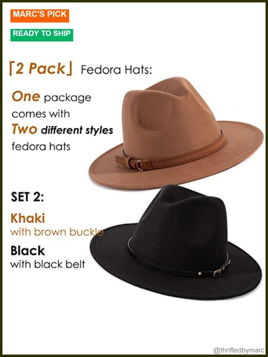 2 Pack Classic Wide Brim Belt Buckle Fedora Hat Unisex main image 5